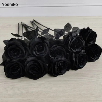Jaunu 20pcs/Daudz 50CM Mākslīgā Black Rose Puķu Halloween Gothic Ziedi Kāzu Mājās Ziemassvētku Puse Viltus Ziedu Decore