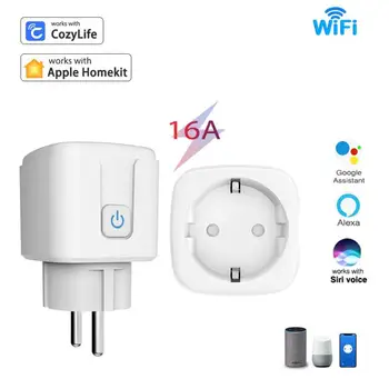 Tuya WiFi ES Smart Plug 16A Bezvadu Tālvadības Balss Vadība Taimeris Kārba Strādā Ar Google Home Alexa Cozylife Atbalsta Homekit