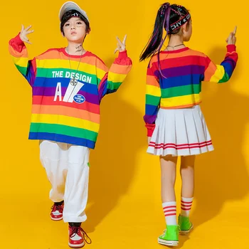Bērnu Hip-hop Moderns Apģērbs Zēnu un Meiteņu Krāsas Svītru Uzvalks Pamatskolas Skolēnu Hiphop Darbības Moderns Apģērbs