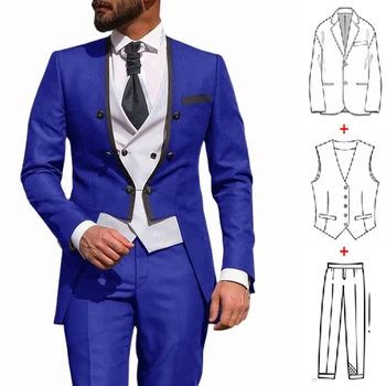 Vakariņas Puse, Kāzu Tērps Vīriešiem 3 Gabali Pasūtījuma Vīriešu Slim Fit Smēķēšanas Tērpi Royal Blue Līgavainis Uzvalku Kostīmu Mariage Homme
