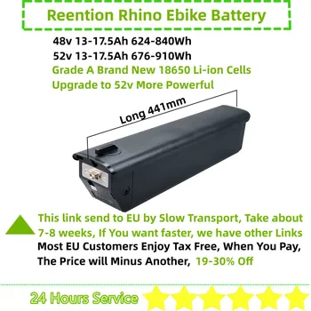 Reention Rhino Li-ion Ebike Akumulatora 48V 13Ah 17.5 Ah 52V 13Ah 17.5 Ah Evakuācijas Pro Ecobike LX500 MX500 RX500 Tor Plus