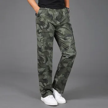 Brīvs Taisni Gadījuma Bikses Vīriešu Multi Pocket darba Apģērbi Bikses, Āra Sporta Jaunatnes Kokvilnas Bikses Camo Bikses Plānas