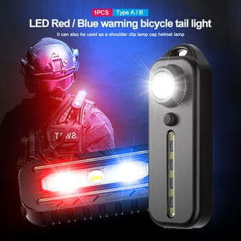 Mini Bike Taillight USB Sarkans Zils Velo Aizmugures Lampas Drošības Nakts Ķivere Darbojas Plecu Klipu Brīdinājuma Lampa ar iebūvētu Akumulatoru