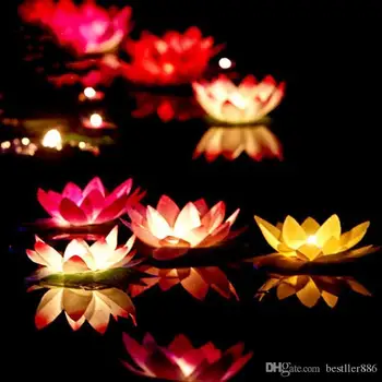 2019 Jaunu Mākslīgo LED Peldošā Svece Lotosa Zieds Lampas Ar Krāsainiem Mainīt Gaismas Kāzu Dekorācijas Piederumi