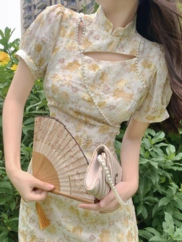 Vintage Cheongsam Eleganta Kleita Sievietēm Ziedu Dobi Dizaineru Puses Sadalīt Kleita Sieviešu Luksusa Vakarā Sexy Korejas Šiks Kleita 2022