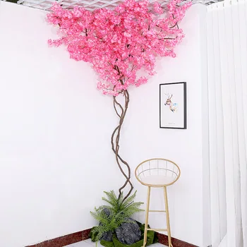 100pc/daudz Ķiršu Ziedu Koks Mākslīgie Ziedi 3 Dakšiņu Sakura Ziedu Filiāle Zīda DIY Mājās Kāzu Fona Sienu Apdare