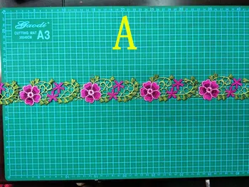 21 krāsu un stilu pieejams 5cm krāsota dzija poliestera flora izšūtām mežģīnēm apdari,HS171229C