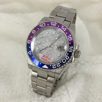 Jauno Modes Violeta Zila Bezel 40mm Automātisko, Mehāniskās GMT Cilvēks Skatīties Pilnu Tērauda Gaismas Vīriešu Pulkstenis skrūvi vainagu rokas pulkstenis A20