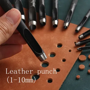 Apaļas Dobas Perforators Uzstādīt 10Pcs Ādas Amatniecības Perforators Instruments, Doba Hole Punch Cutter Instrumentu, Pulksteņu Datumi Jostas Audekls Papīra (1-10MM)