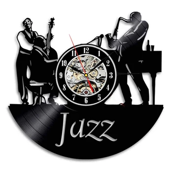 Džeza Vintage Vinila Ieraksts Sienas Pulkstenis Instruments LED Sienas Apgaismojuma Skatīties Dzīvojamās Istabas Interjera Dekoru, Sienas Mākslas Dāvana Mūzikas Cienītājs