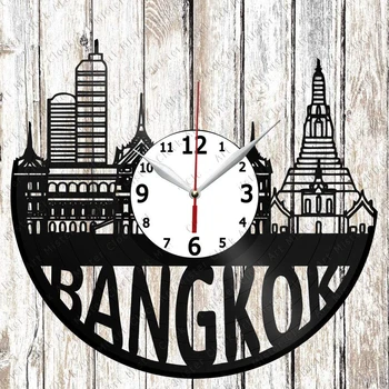 Bangkoka Vinila Ieraksts Sienas Pulkstenis Mājas Mākslas Dekoru Unikāls Dizains, Roku Darbs, Oriģināla Dāvana, Vinila Pulksteni, Melna Ekskluzīvā Pulksteņa Ventilators Māksla