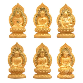 Sveķu zelta avalokitesvara amida Budas sakiamuni Buda medicīnas guru Buda maitreja, amatnieku mājas dekorēšanas piederumi templis