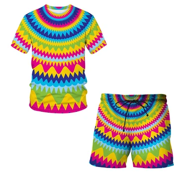 Jauno Modes Vasaras Varavīksnes modelis ar Īsām Piedurknēm un Šorti Ikdienas Komplekts Vīriešiem 3D Iespiests T-krekls, Bikses, Sporta Tērps, Āra Drēbes