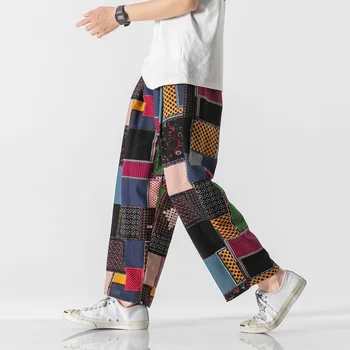 MrGB Liela Izmēra Ķīniešu Stila Vīriešu Baggy Bikses Kokvilnas Veļu, Taisni kāju Plāksteris Bikses Gadījuma Vintage Dizaineru Zīmolu Drēbes