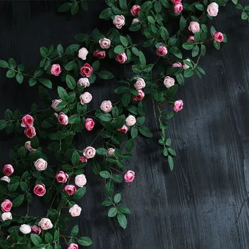1.75 M 54 Galvas Mākslīgā Tējas Roze Vīnogulāju Rose Puķu Sienu Dekoratīva Ziedu Vīnogulāju Plastmasas Viltus Ziedu Rotangpalmas Sienas Karājas