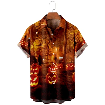 2022 jaunu vīriešu gadījuma elpo īsām piedurknēm top modes Atloks, vīriešu krekls Havaju salās kopā ar pludmales halloween jack-o-laternas