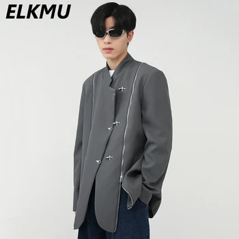 Modes Tērps Metāla Pogu, Rāvējslēdzēju Melnā Mēteļi Vīriešu korejiešu Stila Žaketes Tendence Drēbes